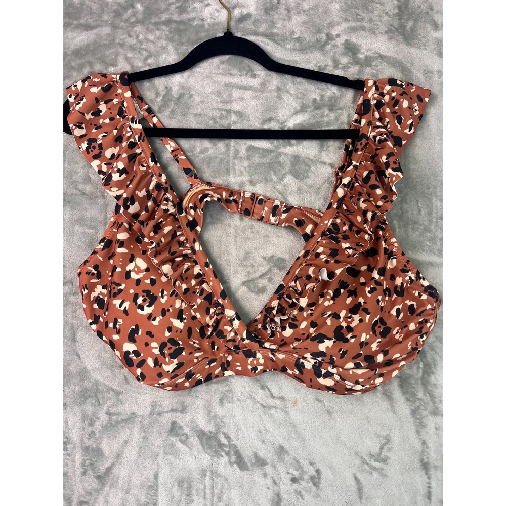 Old Navy Ruffle Cheetah Stretch Brown Bikini Top Plus‎ 2X